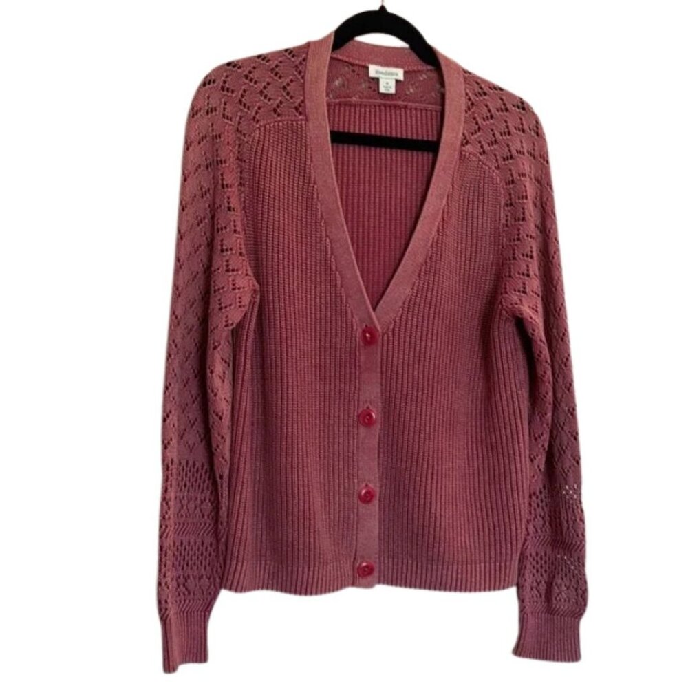 Sundance 100% Cotton Lace Knit Button Front Pink Cottagecore Cardigan Size M